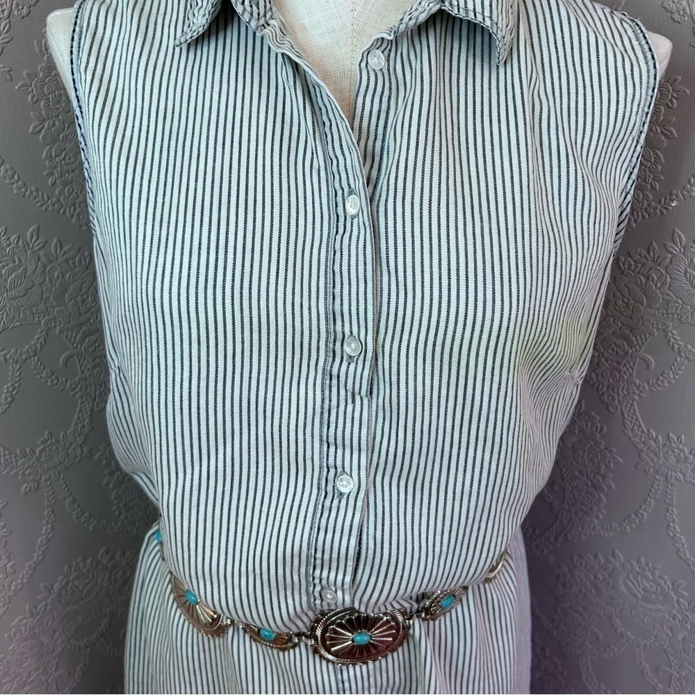 Striped Sleeveless Shirt Dress with Belt Workshop L Large Pin Stripe shirt - Picture 2 of 5